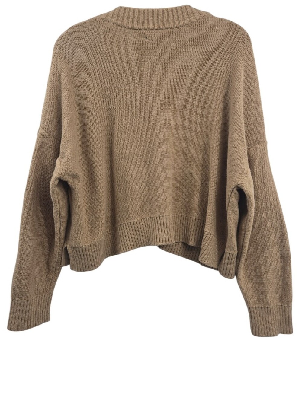 Quince Organic Cotton Cropped Cardigan Sweater Button Camel - Picture 7 of 12
